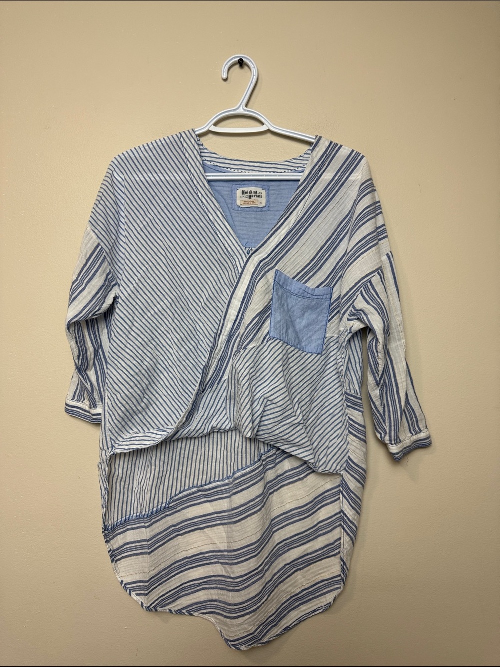 Anyhropologie HOLDING HORSES Striped oversized Wrap-Front Blouse size XS